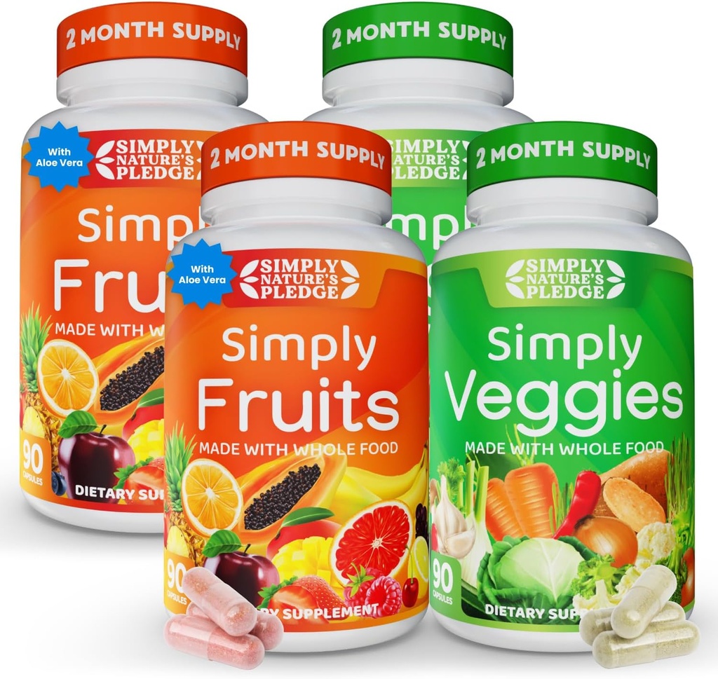 Simply Nature 's Pledge - Pakket med 42 forskellige frugter & grøntsager - 2 - Måned Supply - Made with Real, Non- GMO Whole Foods - Understøtter Energy & Samlet Wellness - Soy- Free - 360 kapsler