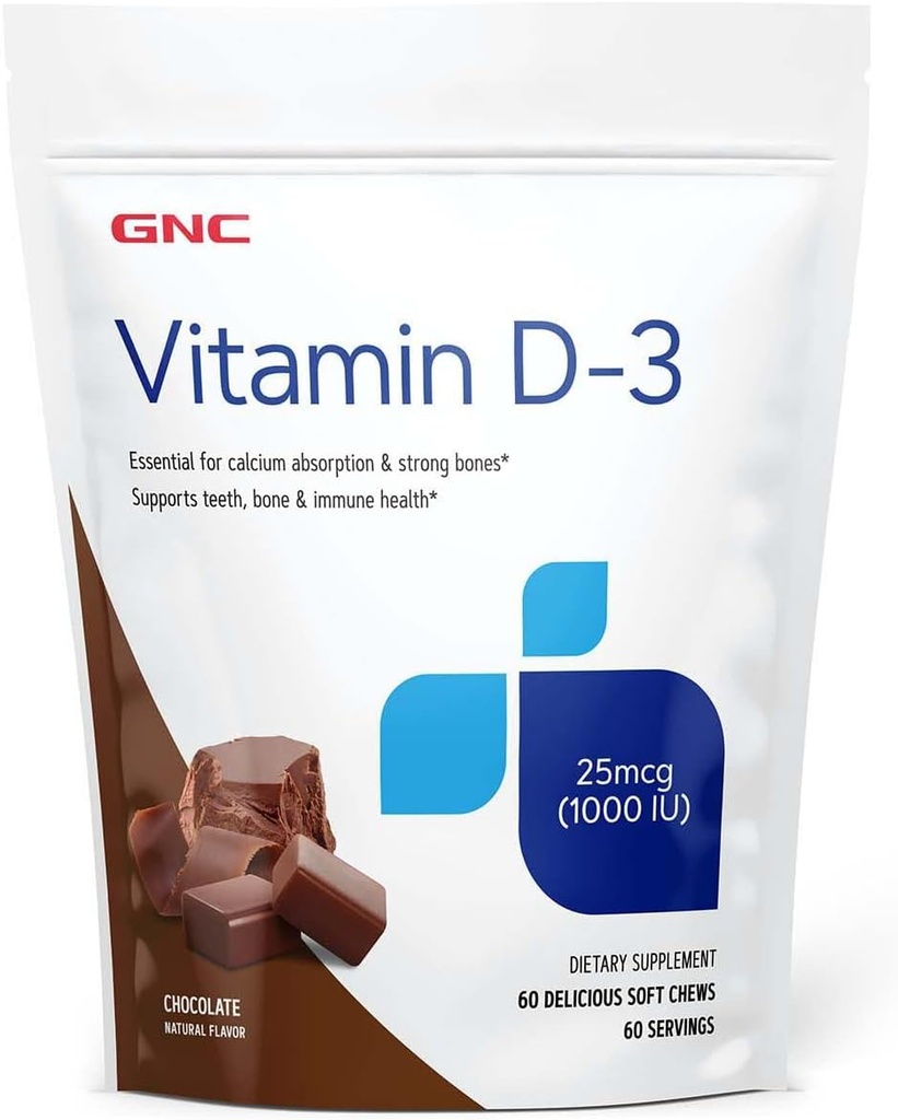 GNC Vitamin D-3 Soft Chews 1000IE - Chokoladevarer 124; giver 125% af den daglige værdi af D-vitamin 124; 60 Soft Chews