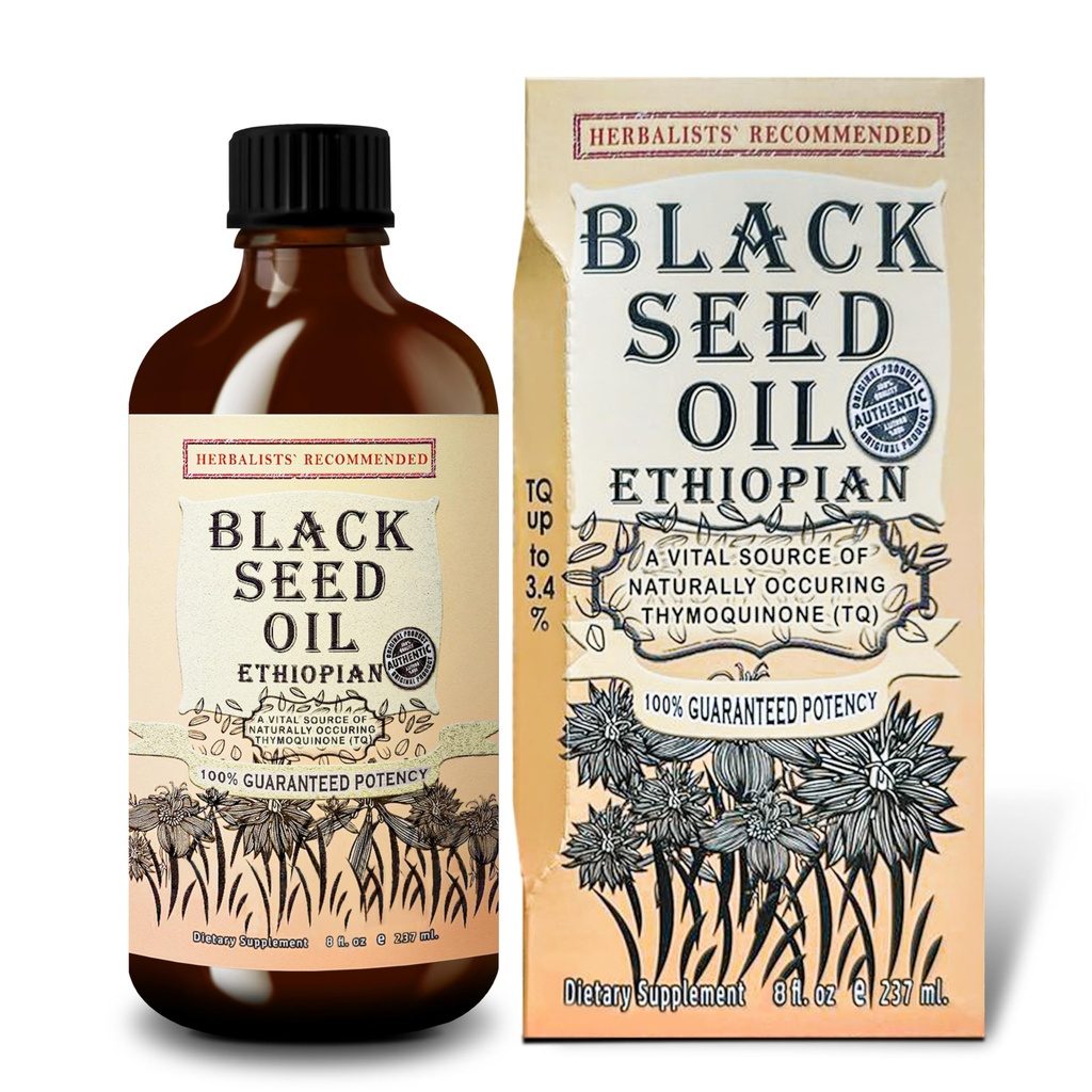 Black Seed Oil 8 oz - kold presset etiopisk Black Cumin Nigella Sativa, 3X Thymoquinon, 100% Pure & Organic Liquid i glasflaske - understøtter immunforsvar, hår, og hud sundhed