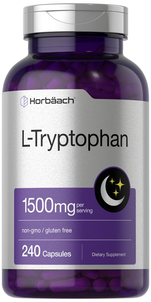 Horbäach L Tryptophan 1500mg Kapsler: 124; 240 Greve: 124; Nighttime Formel: 124; Non- GMO, Gluten Free Supplement