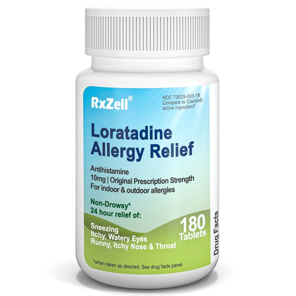 Allergi Relief, Loratadine 10mg, 180 tabletter - 24 timers non- Drowsy Antihistamin Allergi Medicin