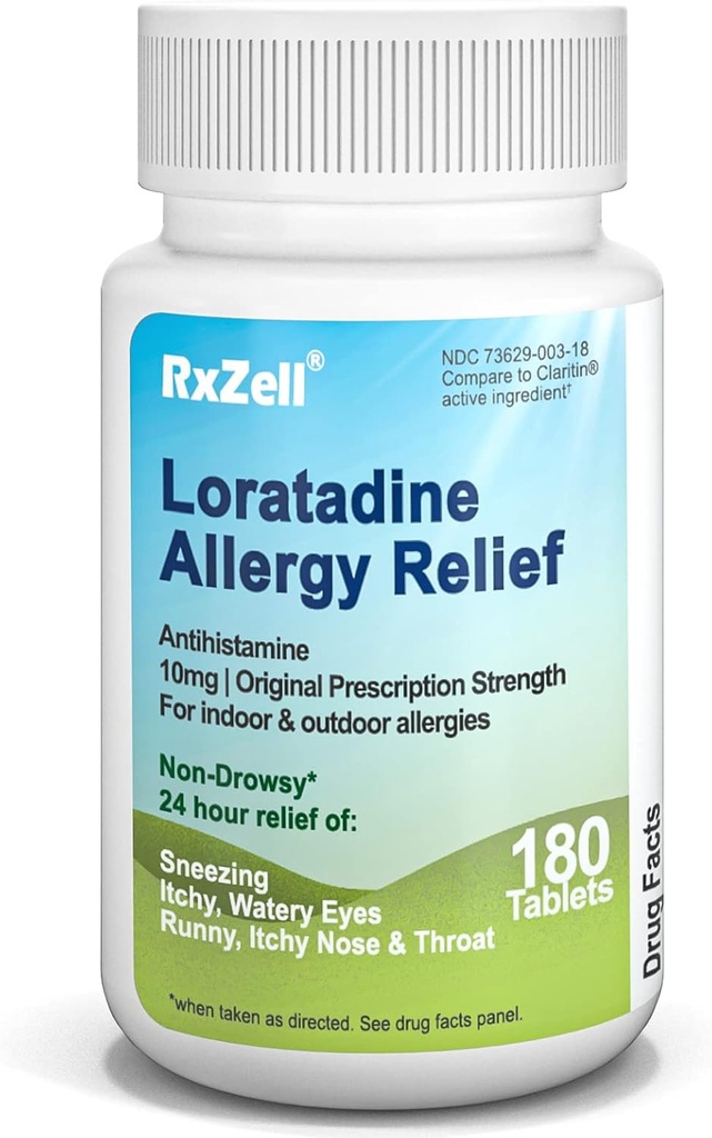 Allergi Relief, Loratadine 10mg, 180 tabletter - 24 timers non- Drowsy Antihistamin Allergi Medicin