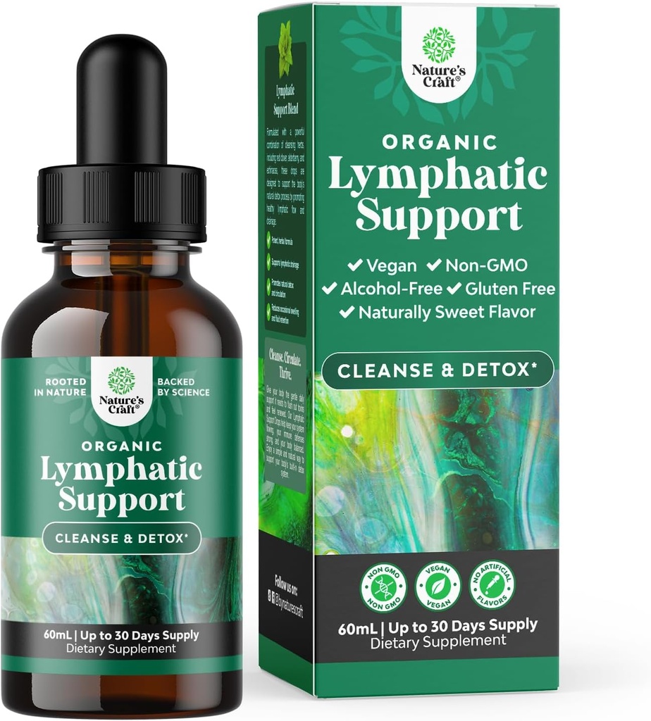 Certified Organic Lympletic Drainage Drops - Herbal Lympletic Cleanse og immunforsvar supplement med Echinacea Goldenseal & Red Clover Extract - Vegan Non GMO Alkohol og sukker fri - 30 Servere