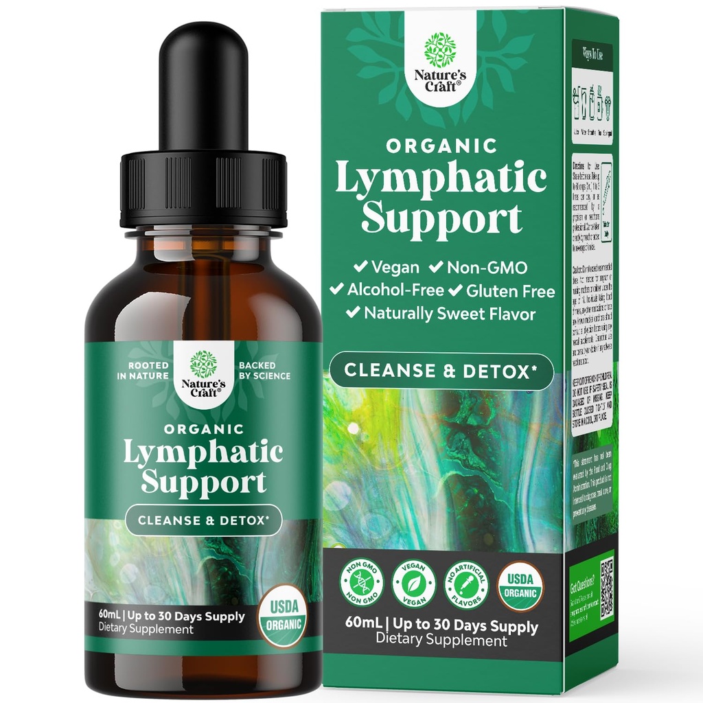 Certified Organic Lympletic Drainage Drops - Herbal Lympletic Cleanse og immunforsvar supplement med Echinacea Goldenseal & Red Clover Extract - Vegan Non GMO Alkohol og sukker fri - 30 Servere