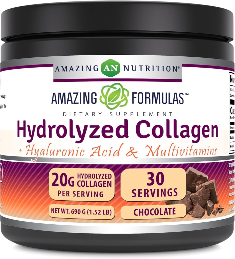 Amazing Formulas Hydrolyzed Collagen med Hyaluronic Acid & Multivitaminer Supplements 124; 30 Serveringer Pulver 124; 660 Grams