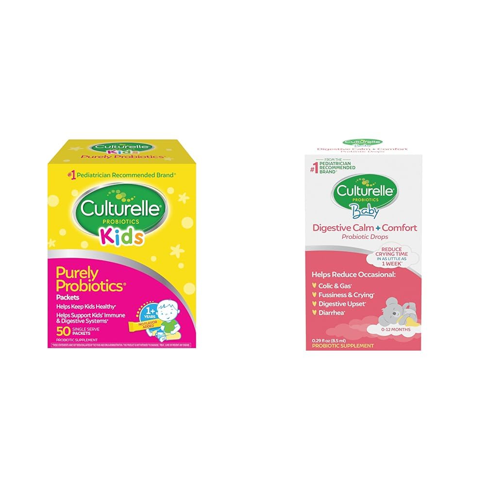 Kulturelle Kids Probiotika til immunforsvar & fordøjelsesstøtte, 50 Greve & Baby Calm & Comfort Drops 0- 12 Måneder, 0.29 Ounce