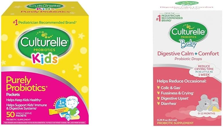 Kulturelle Kids Probiotika til immunforsvar & fordøjelsesstøtte, 50 Greve & Baby Calm & Comfort Drops 0- 12 Måneder, 0.29 Ounce