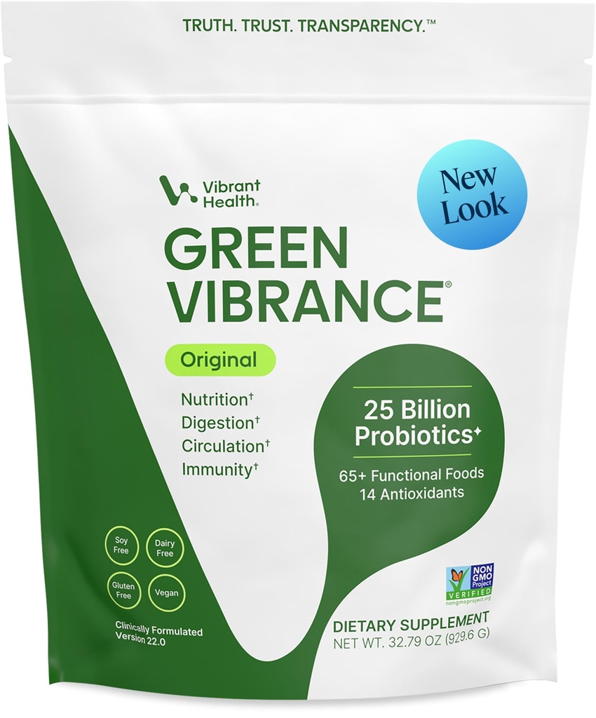 Vibrant Sundhed, Grøn Vibrance, Inkluderer 65 Plantbaserede Superfoods, 25 Millioner Probiotika, Fiber, Adaptogens & Enzymes, 83 Servere