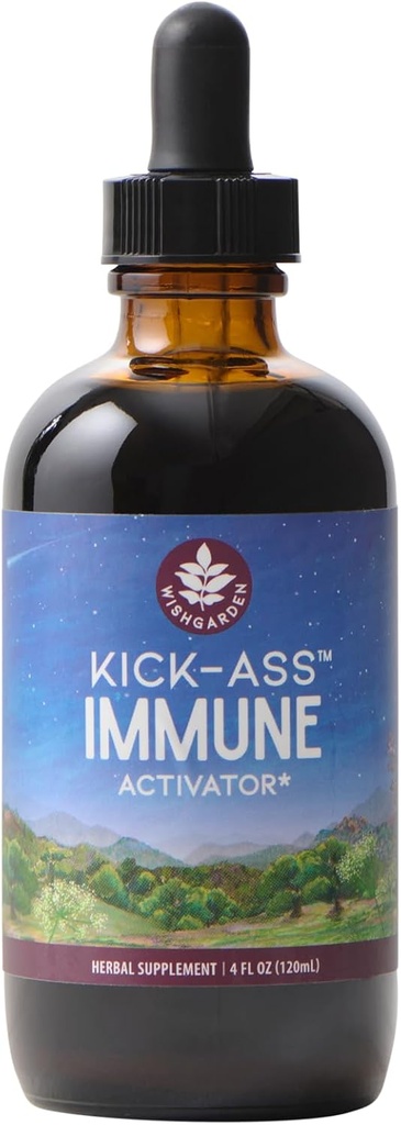WishGarden urter Kick- Ass immunaktivator - Herbal immunforsvar supplement til voksne, Plant- baseret immunbooster & immunforsvar w / Echinacea & Goldenseal, Rapid Immunity Boost Formel, 4oz