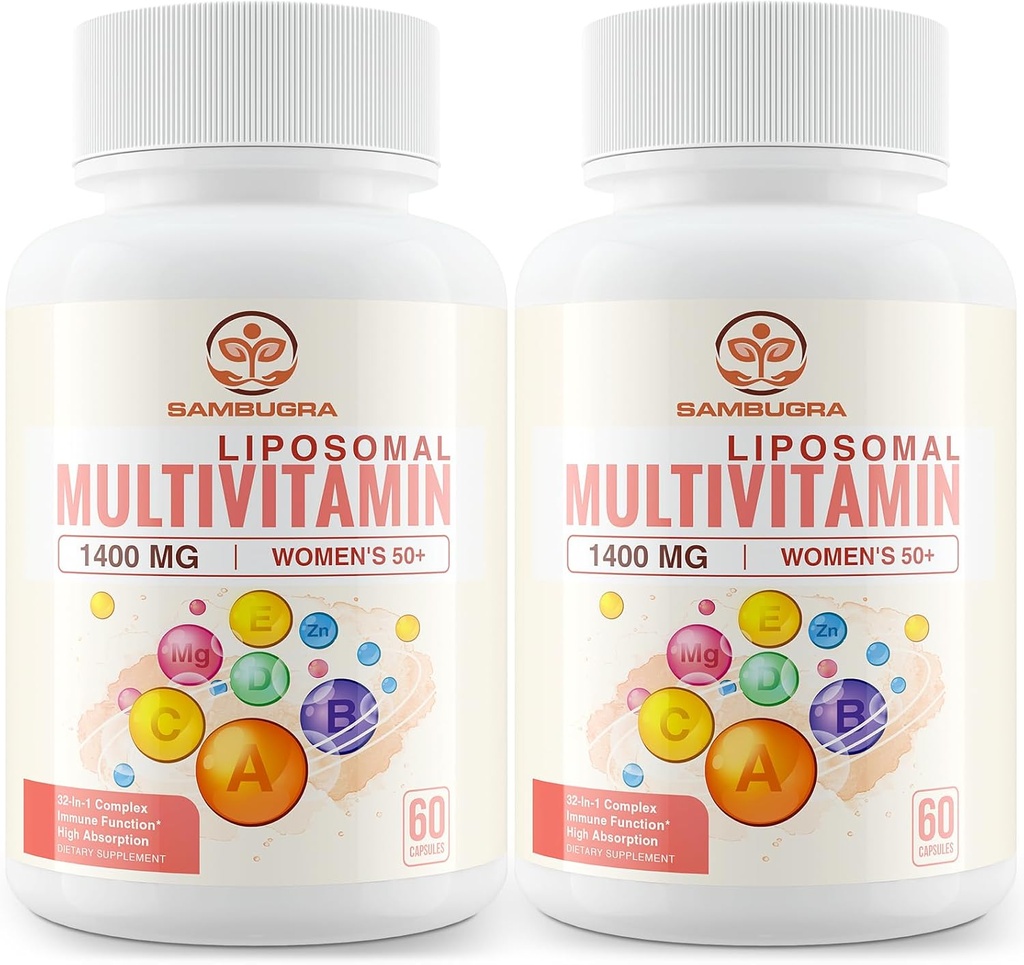 Liposomal Multivitamin til kvinder 50 + - Kvinder Daglige Multivitamin med 32 Ingredienser, CoQ10, Vitamin C, B, D, E for cardiovaskulær & Bone Health Support - Iron- Free (120 kapsler)