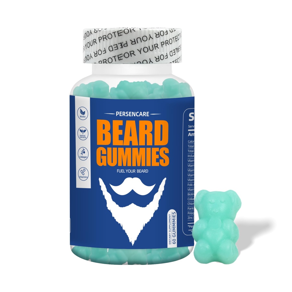 Big Beard Growth Gummy til mænd, 60 Blueberry Flavored Gummies, med 10K MCG Biotin B12 Collagen og Elite Beard Hair Grooming Nutrients & Vitaminer, Grow Stronger, Længere, Thicker & Fuller Beard