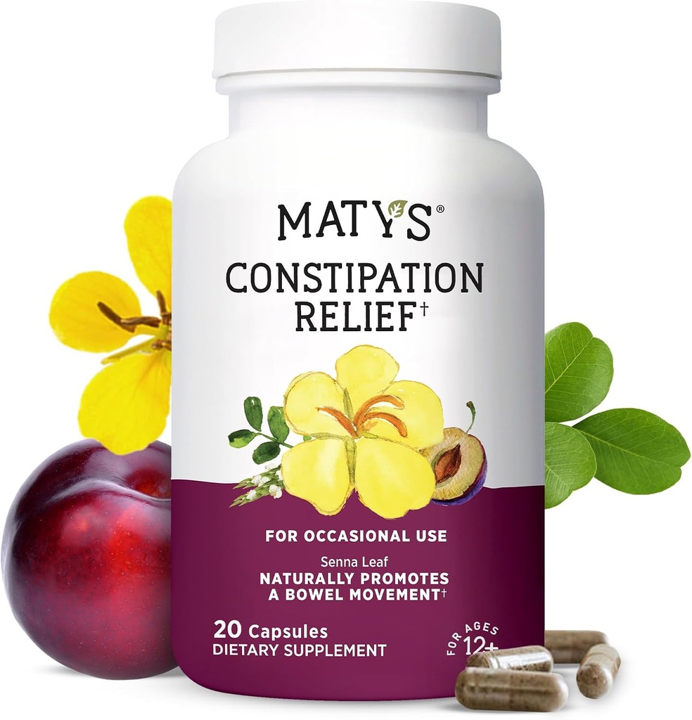 Matys Forstoppelse Relief kapsler, Botanical Herbal Laxative Relieves Forstoppelse, fremmer Glat tarmbevægelse & Gut sundhed, Sikker & effektiv for voksne & børn 12 år +, 20 Vegetariske kapsler