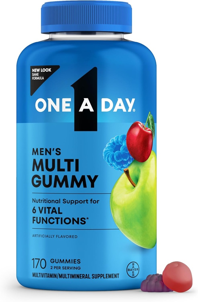 One A Day Herre Multivitaminer Gummies - Multivitamin til mænd med D-vitamin, zink, folinsyre, tyggetabletter Vitamin Gummies, Fysisk energistøtte 170 Greve