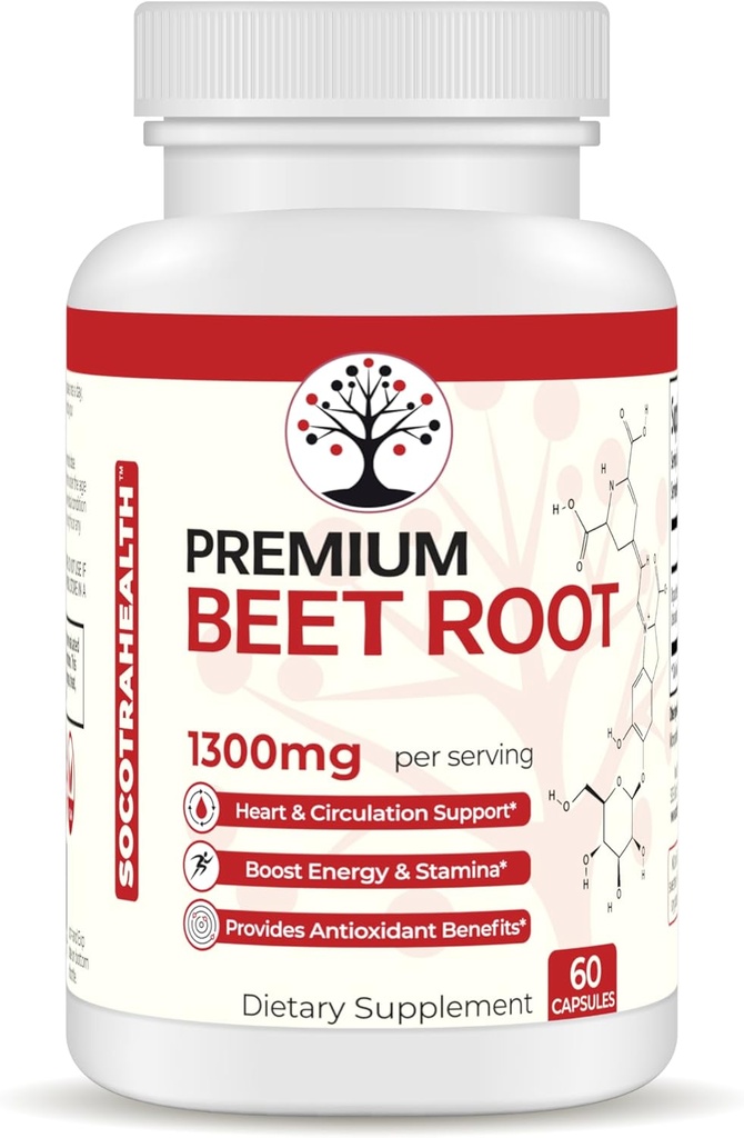 Beet Root Capsules - Premium Organic Beetroot Powder - nitrogenoxid supplement - hjerte sundhed, cirkulation og Stamina support - non-GMO - 60 Vegan Capsules