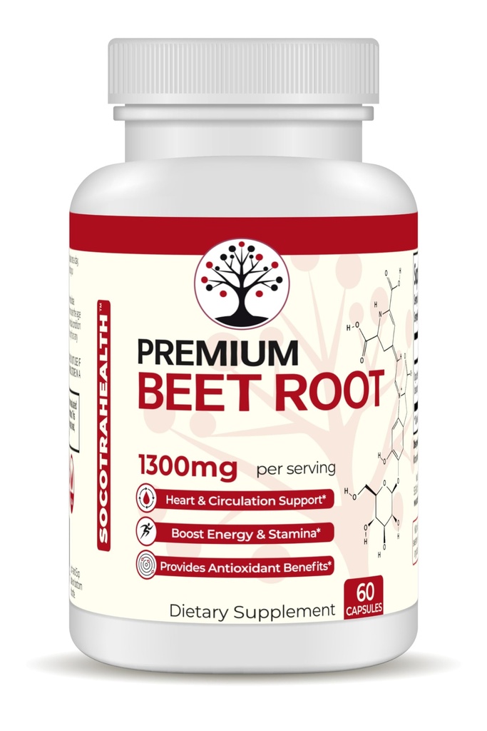 Beet Root Capsules - Premium Organic Beetroot Powder - nitrogenoxid supplement - hjerte sundhed, cirkulation og Stamina support - non-GMO - 60 Vegan Capsules