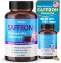 Safran med Ashwagandha, Ginseng, L-Theanine, Afslapning, Gendannelse - USA Made & Testet (150-dages levering (pakke med 1))