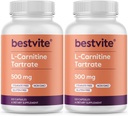 BESTVITE L- Carnitin Tartrate 500mg per kapsel (240 kapsler) (120x2) - Ingen stearater - ikke GMO - Gluten Free