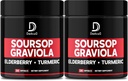 Graviola Soursop Blade Kapsler - 2 pakker 50 Kapsler til 100- Day Supply - 11in1 Uddrag med Elderberry, Gurkemeje, Ingefær, Milk Thistle, Tranebær & mere - Support Mood, Immun & Body Health