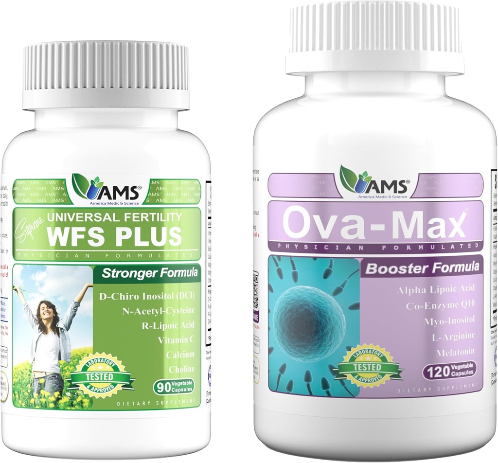 Amerika Medic & Science OVA- Max Prenatal Vitaminer for kvinder (120 kapsler) og WFS Plus Fertilitet Kosttilskud for kvinder (90 kapsler)