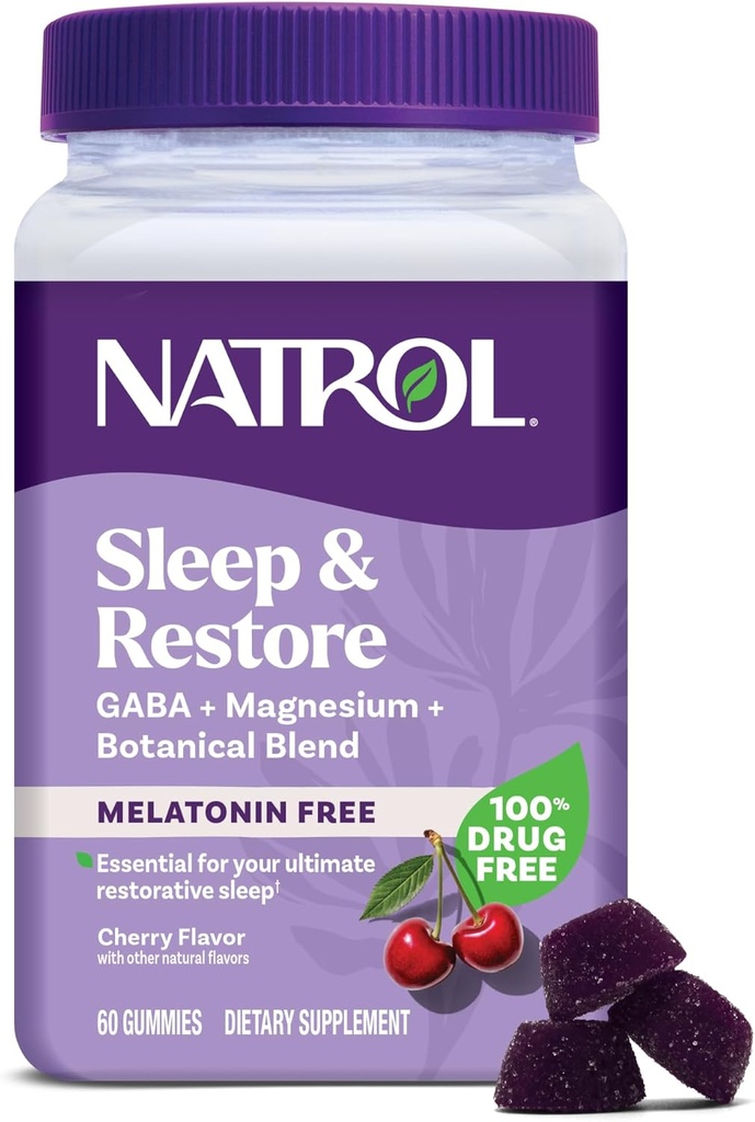Natrol Sleep & Gendan Magnesium Glycinate Blend Gummies, Magnesium til søvn hjælpemidler til voksne, Melatonin-fri, Cherry Flavored, 30 dages forsyning
