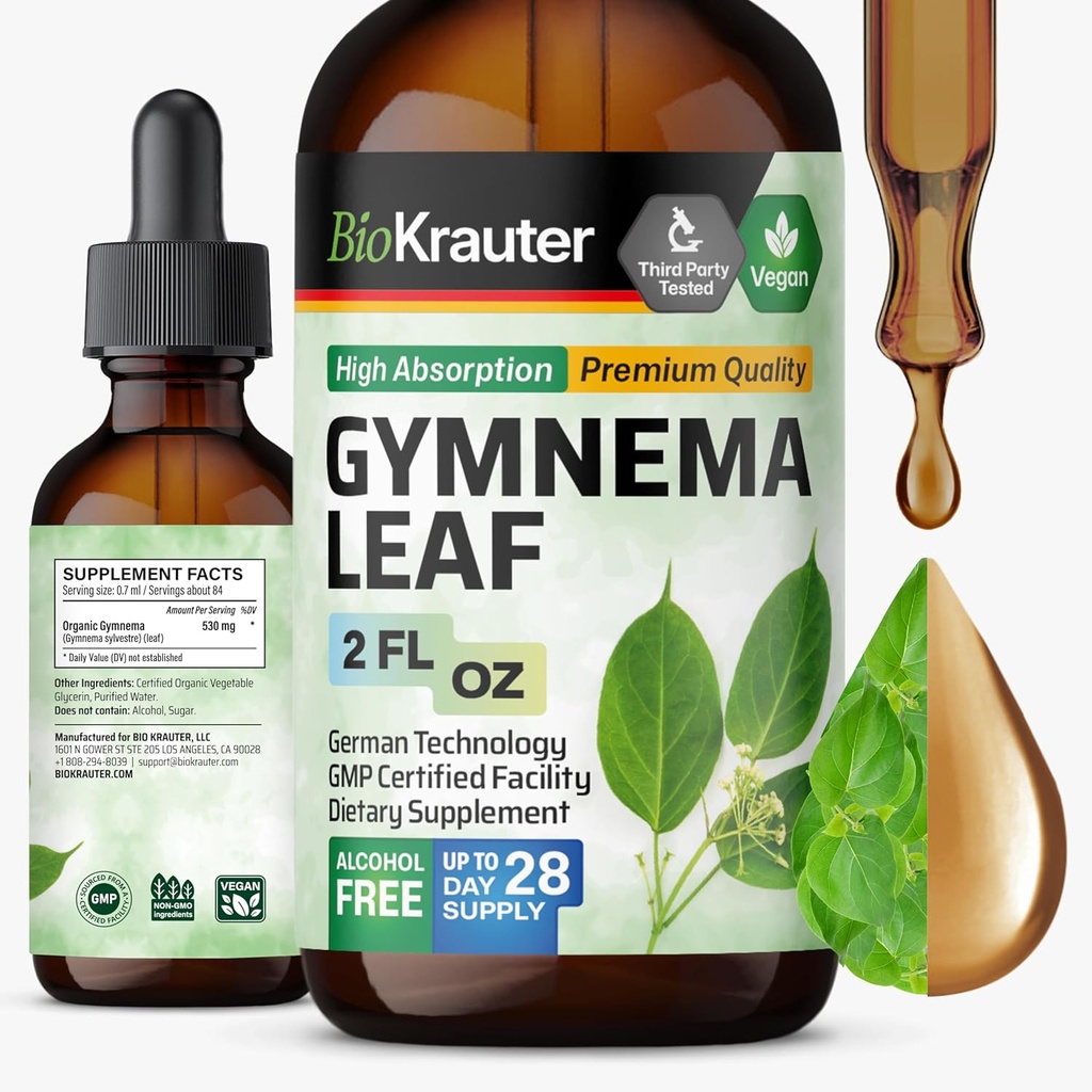 BIO KRAUTER Gymnema Sylvestre Extract Drops - Alkohol og sukker fri - Vegan Gymnema Leaf Extract 2 Fl.Oz.