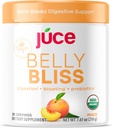Júce Belly Bliss, Peachy Green, 30 portioner, Probiotika + Grønne, Bloating Support med Plant- baserede fordøjelsesenzymer, Kosttilskud Pulver - Af Terra Kai Organics