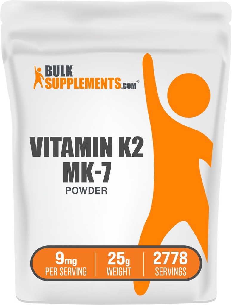 BulkSupplements.com Vitamin K2 Powder - Vitamin K2 MK- 7, som Menaquinon Powder - K2 Vitamin Supplement for Wellness, Gluten Free, 9 mg per servering, 25g (0,88 oz) (Pack of 1)