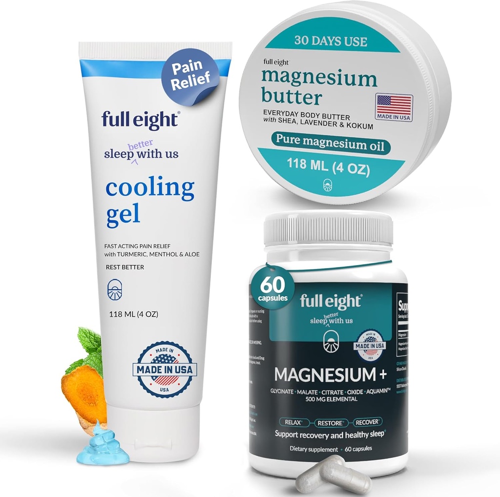 Wellness: Magnesium + 500 MG 60 Caps, Magnesium Body Butter 4oz & Cooling Gel 4oz - Support Sleep, Muscles, og Comfort naturligt