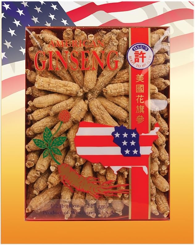 HSU 's Ginseng SKU 134- 8 - 124; Half Short Small # 1 - 124; Dyrket Amerikansk Ginseng fra Marathon County, Wisconsin USA - 124; Half Short Small # 1 - 124; Dyrket Amerikansk Ginseng fra Marathon County, Wisconsin USA - 124; Half Small # 1 - 8oz Box, B01M23UW57