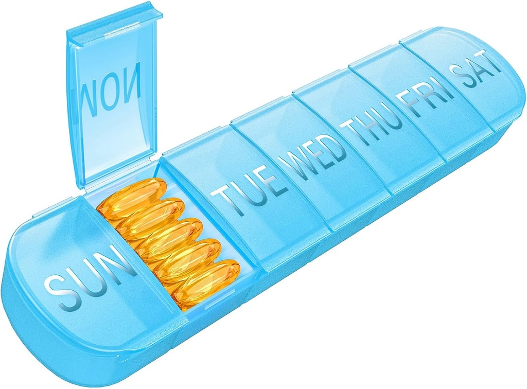 Ugentlig Pill Organizer 1 gang om dagen, Rejser Pill Box 7 Dag Ekstra store kompartmenter Vitamin Holder, Daglig Pill Container 7dag XL Medicin Dispenser for Fish Oil Case (blå)