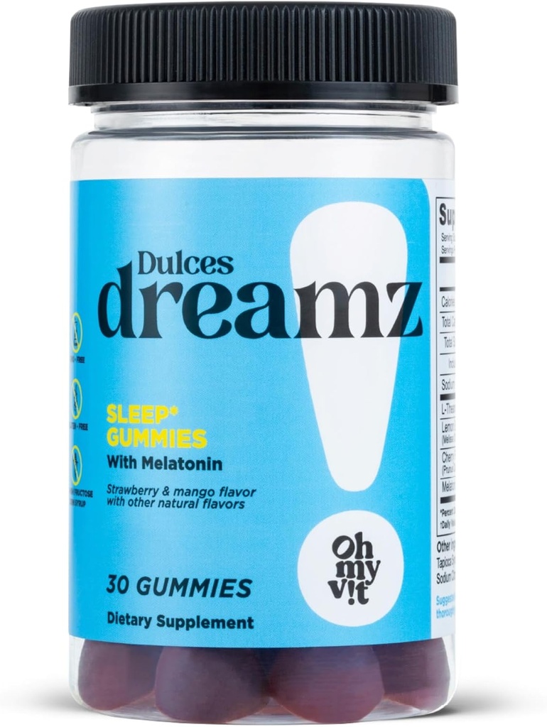 Oh my vit! Dulces Dreamz 2 mg Melatonin Gummies to Support Normal Sleep with L- Theanine, and Lemon Balm, Fruit Flavor til voksne, 30 Greve