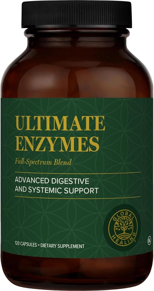 Global Healing - Ultimate Enzymes - Systemiske og fordøjelsesmæssige enzymer supplement til sund fordøjelse, immunsystemet Boost & Natural Gut Health, fordøjelsesfremmende enzymer for kvinder og mænd, Lipase