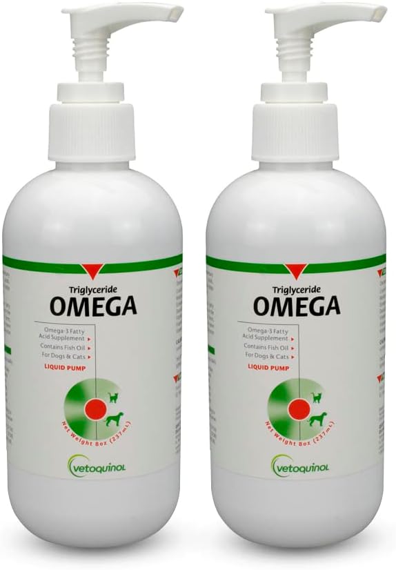 Vetoquinol triglycerid Liquid Omega 3 tillæg til hunde og katte, flydende fiskeolie tillæg w / EPA og DHA, fremmer hud, Coat, fælles, & immunsundhed, Omega 3 fiskeolie til hunde og katte, 8oz, 2 pakke