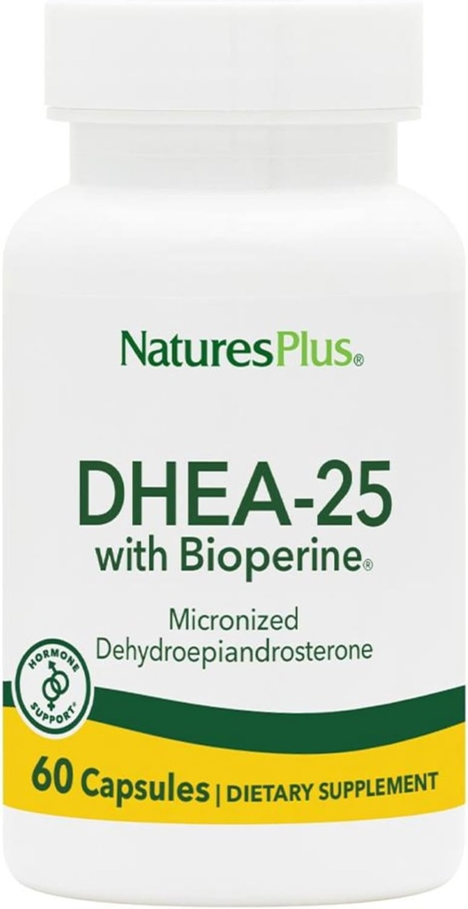 Natures Plus DHEA -25 med Bioperine - 60 kapsler - Gluten Free - 60 Servere
