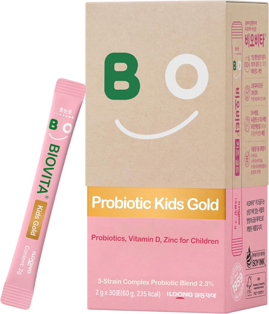 Kids Probiotika Powder (30 sticks, 30 dage) - Støtte sund immunforsvar & fordøjelsessystem, Jordbær Milk Flavor til børn 3-12. Bifidobakterier, D-vitamin, zink. Mouth-opløsning Formel.