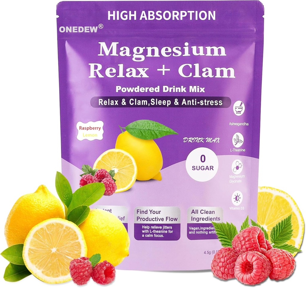 Calm Magnesium Powder, Natural Calm Pulveric Drikke Cortisol Drink Mix Powder, L- Theanin, Magnesium Glycinat, Ksm- 66 Ashwagandha Kosttilskud til Anti- Stress Afslapning Sleep- 20 Packet