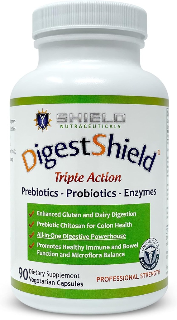 DigestShield ® Probiotic & Prebiotic Supplement + fordøjelsesenzymer, Beat The Bloat, Safely Digest Dairy, Gluten og Forarbejdede fødevarer, Reducere fedt Absorption med Chitosan, 90- Meal Supply
