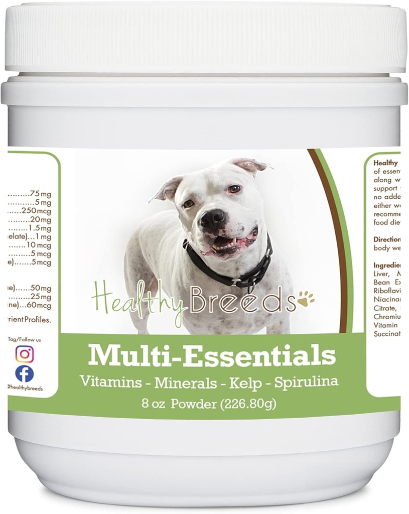 Sunde racer Pit Bull, Hvid, Multi- Essentials Powder til hunde - en ideel supplement af vitaminer, mineraler & antioxidanter til din hund - 8 oz