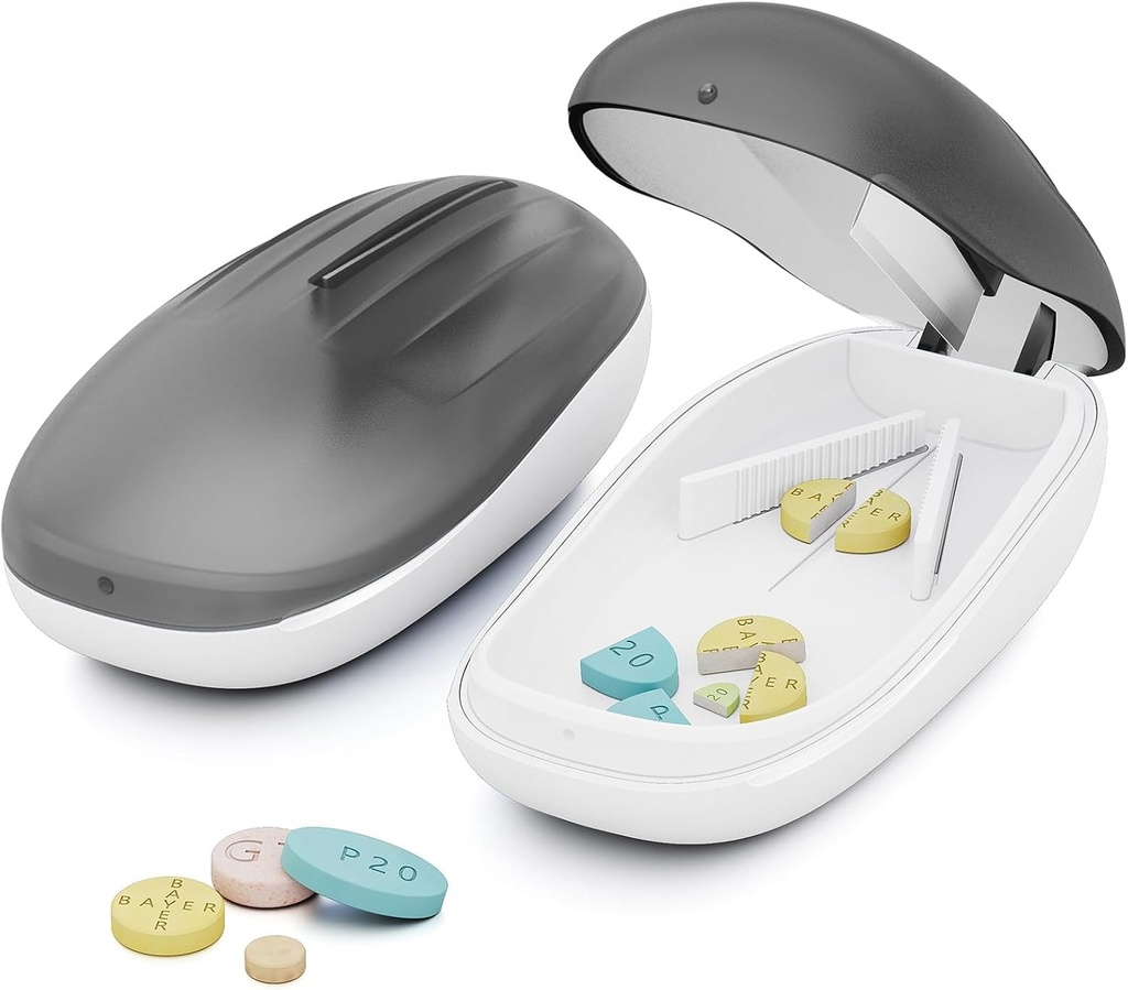 TookMag Pill Cutter Splitter til små og små piller, Pille Cutter til små eller store piller, Pille Splitter med rustfrit stål skæreklinge, sort