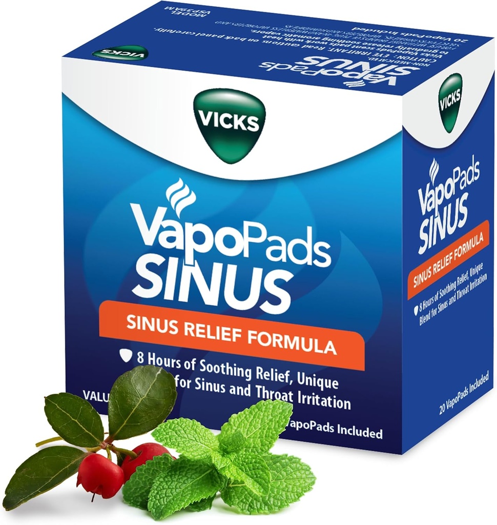 Vicks VapoPads Sinus Relief Formel - Vapor Pads Refill for Vicks Humanifiers og Steam Inhalers, Senge Pads for Sinus Congestion og Halsirritation, 20- Pack, Box Color May Vary