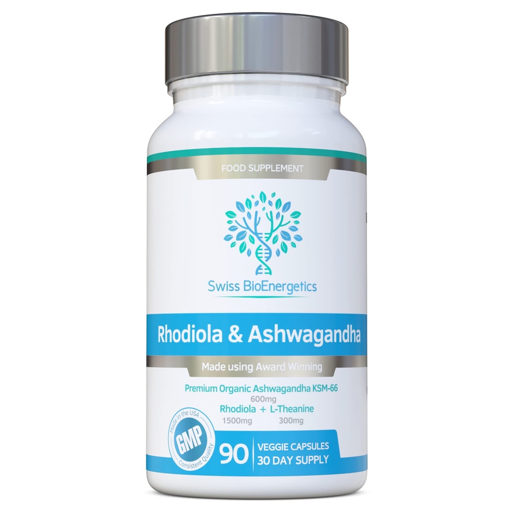 Rhodiola & Ashwagandha med L- Theanine - Award Winning Ashwagandha KSM- 66 600mg & 1500mg Rhodiola (3% Rosavins - 1% Salidrosides) hel rodækvivalent - adaptogen combo- Ingen kunstige fyldstoffer