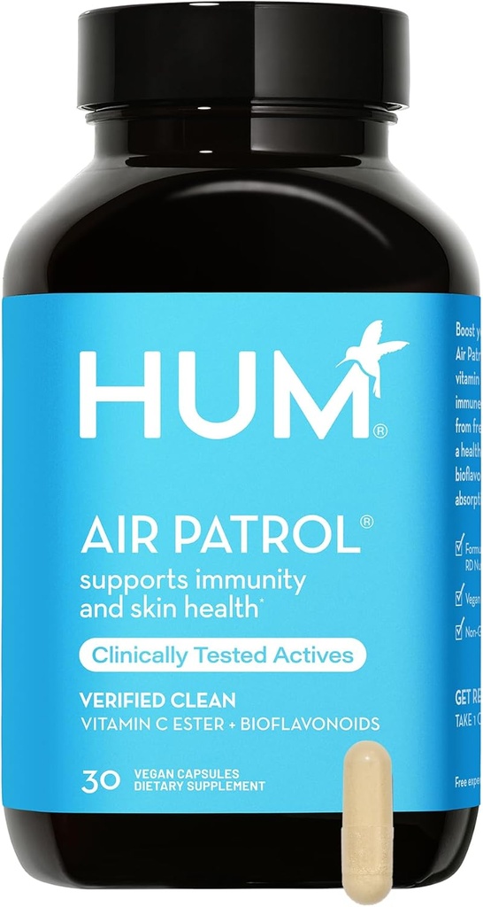 HUM Air Patrol immunforsvar Support med C-vitamin & Citrus Bioflavonoider, Vegansk C-vitamin Kosttilskud til kvinder og mænd, Understøtter hudbarriere, Lung Health & Immunsystem, 30 Veganske kapsler