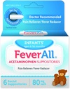 Feverall Infant Acetaminophen Suppositorier 6 Rektal Suppositorier 80mg Hver smertestillende / Fever Reducer. Paraben Free, Ingen kunstige farver eller andre konserveringsmidler. Alder 6- 36 Måneder