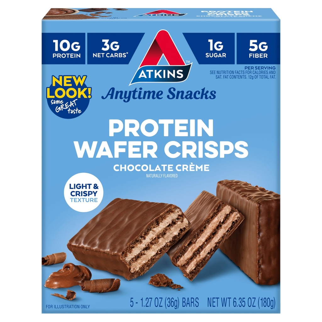 Atkins Chocolate Crème Protein Wafer Crisps, Protein Dessert, 4g Net Carb, 1g Sugar, High in Fiber, Keto Friendly, 5 Greve