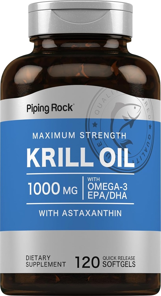 Piping Rock Krill Oil 1000mg Softgels against 124; 120 Greve 6.1.124; Omega 3, EPA DHA Supplement 6.1.124; med Astaxanthin 6.1.124; Maksimum styrke 6.1.124; Non- GMO, Gluten Free