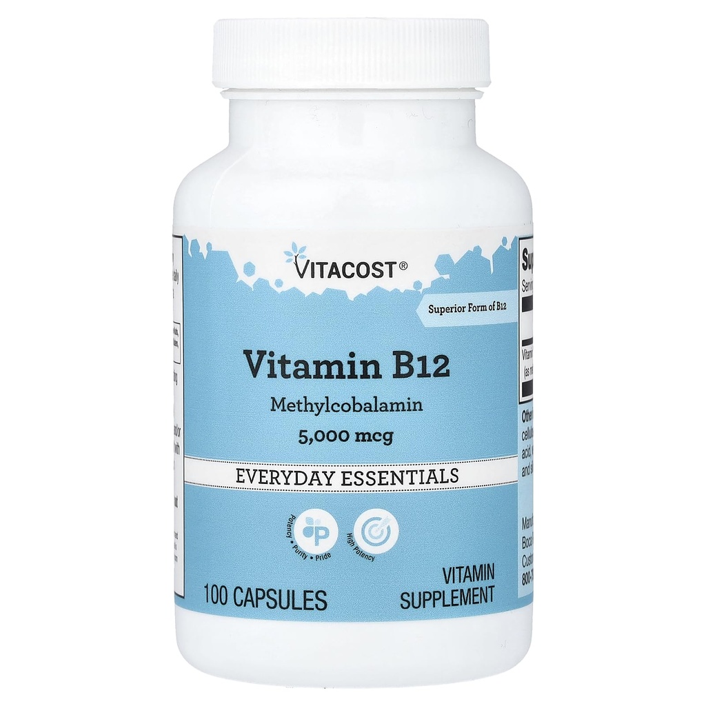 Vitacost Vitamin B- 12 Methylcobalamin - 5000 mcg - 100 kapsler