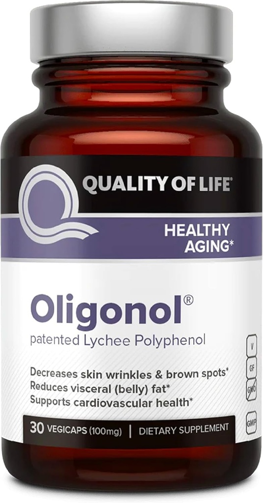 Kvalitet af Life Oligonol Premium Anti Aging supplement - fremmer hjerte-kar-sundhed, cirkulation & ungdom, omfatter antioxidanter - Lychee Fruit Extract - 30 Vegicaps