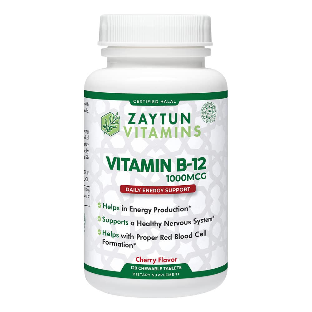Zaytun Halal Vitamin B12 1000mcg, fremmer energiproduktion, Metabolisme og sundt nervesystem - Vegetarer og Veganere Formel - Dairy- Free - 4 Måneders Tilgang - Made in USA