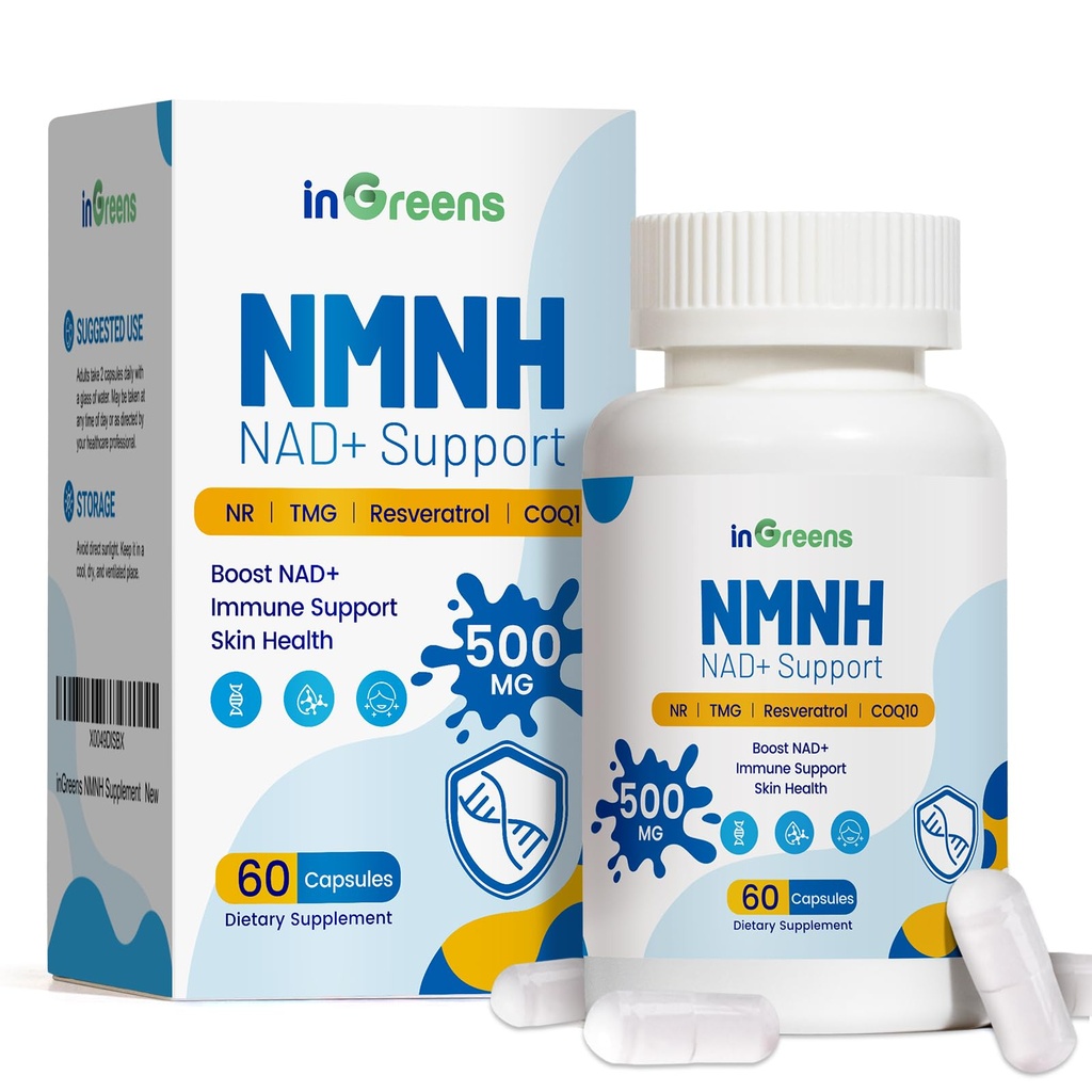 500mg NMNH, NMN Supplement Alternativ med NR, TMG, Resveratrol, COQ10, NAD Supplement, Anti Aging, Energy, Boost NAD + Niveauer, 60 kapsler