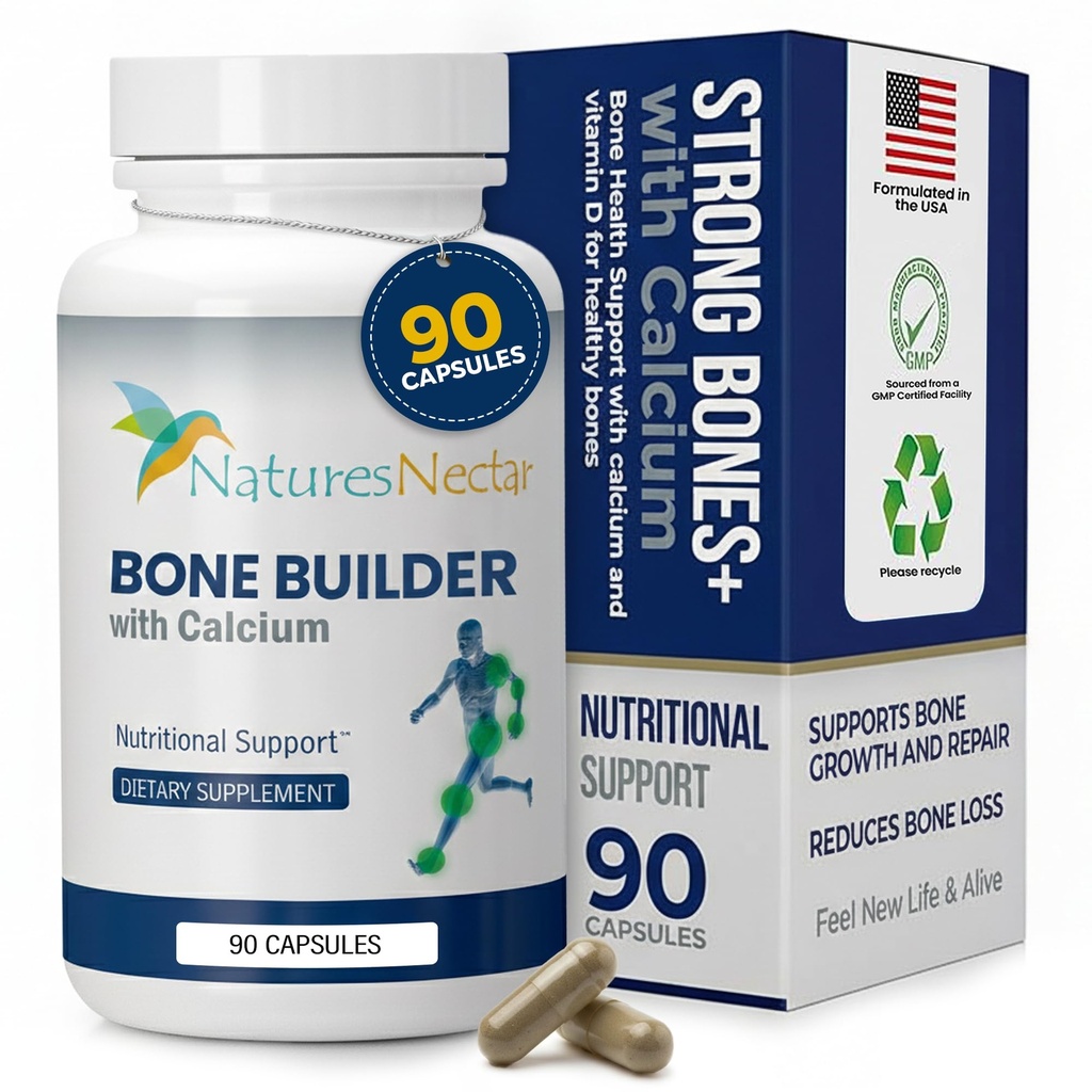 Naturens nektar ben & fælles kosttilskud til mænd og kvinder - understøtter ben sundhed, styrke & vækst med calcium, D-vitamin, Magnesium & strontium - ben builder formel for maksimal absorption -90 Caps